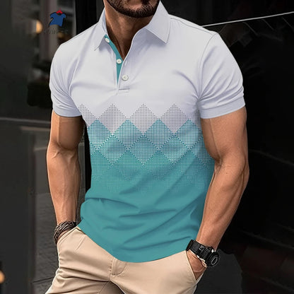 Stylish Geometric Polo Shirt for Men - Fashionable Lapel Design for Business & Casual Wear