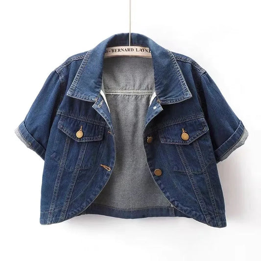 Summer New Joker Casual Short-sleeved Denim Jacket 2025 Women Short Blouse Shawl Waistcoat Female Jaqueta Jeans Feminina blue CHINA
