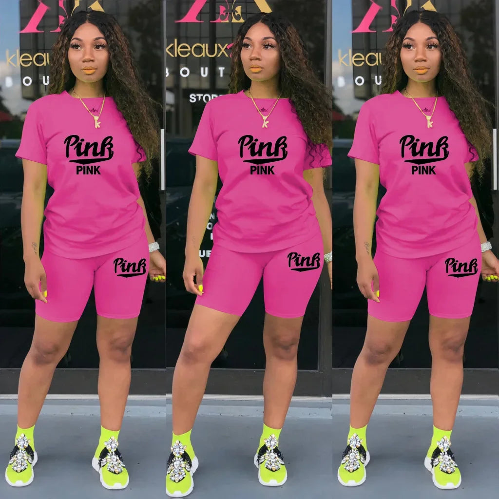 Hot Sale Of The Season round Neck Short Sleeve Printed Home Leisure Base Layer Set Multicolor Summer Bottoming Outfit Women's Sk Badiee Stylez