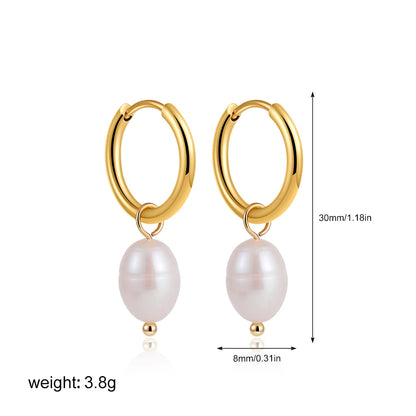 2 Pair/Set Fashion Stainless Steel Imitation Pearls Dangle Hoop Earrings for Women Dainty 18k Gold Plated Hoops Vintage Jewelry