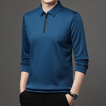 Men's Solid Color Long Sleeved POLO Shirt Casual Fashion Top Badiee Stylez