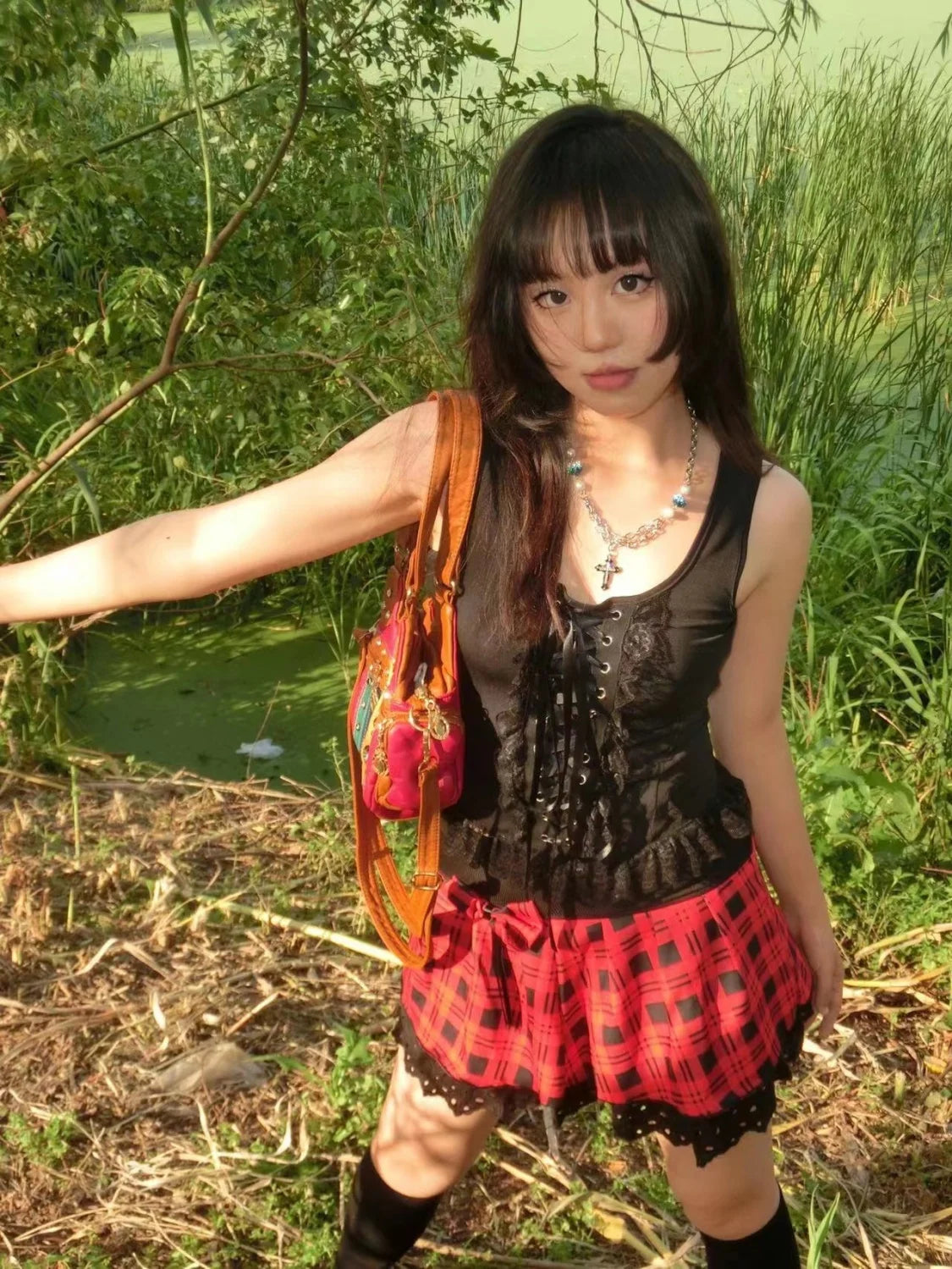 2025 Streetwear Lace Patchwork Tank Tops Women Y2k Aesthetic Halter Crop Top Sweet Bandage Off Shoulder Cross Drawstring Tanks