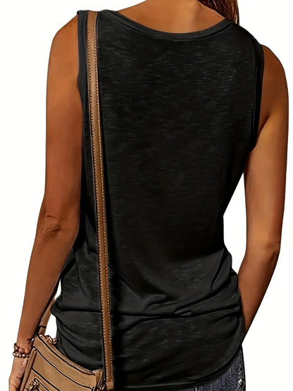 Versatile Women's V-Neck Half-Zip Tank Top - Casual All-Season Wear with Durable Stretch Fabric