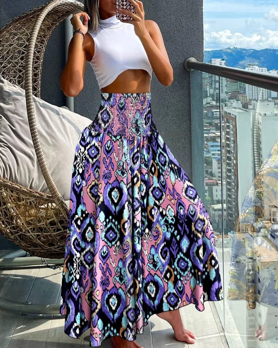 2024 Summer New Women's Leisure Loose Holiday Long Skirt Skirt Women Women's Cheap Clothing and Free Shipping Sales LOOSE PURPLE