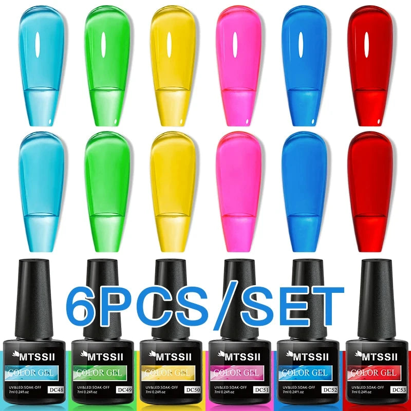 6PCS/SET Glitter Bright Pink Peach Gel Nail Polish Kit Spring Colorful Semi Permanent Soak Off Art UV Gel Varnish For Manicure ZH19610