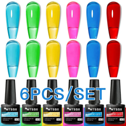 6PCS/SET Glitter Bright Pink Peach Gel Nail Polish Kit Spring Colorful Semi Permanent Soak Off Art UV Gel Varnish For Manicure ZH19610