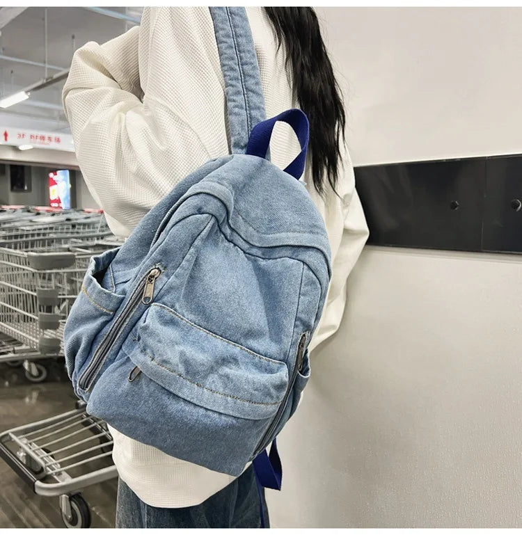 Large Capacity Denim Backpack Custom Embroidered Name Boys Girls Travel Backpack Personalized Daily Rucksack with Any Names