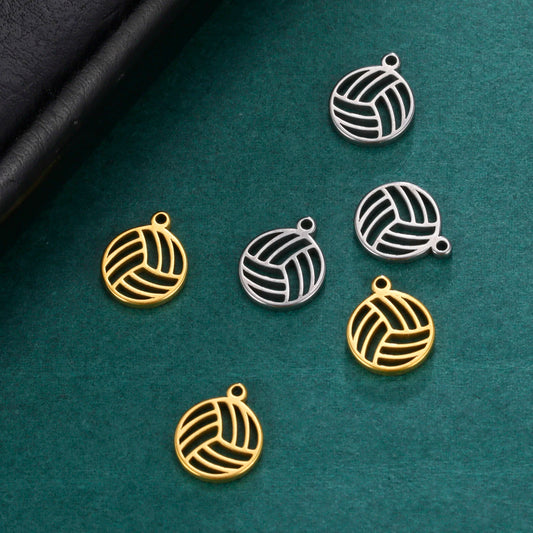 EUEAVAN 5pcs Mini Charms Stainless Steel Volleyball Charm for Bracelet Necklace Earrings DIY Jewelry Making Supplies Wholesale