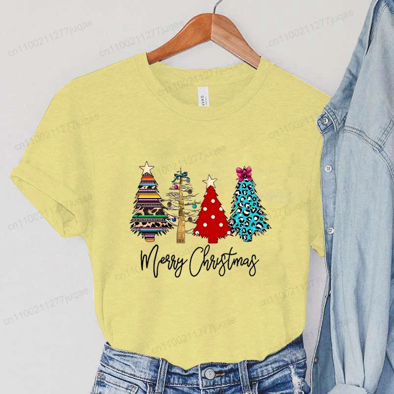 Christmas Lights Xmas Tree Print Fashion Graphic Women Tops Women Tshirt Tee Funny Christmas Party Aesthetic Shirt Camisas Mujer