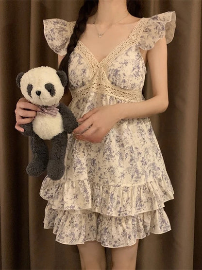 Sweet Princ Sle Women's Lace Nightgown Set with Chest Pad V-Ne ort Pants Summer Breathable Cotton Spwear