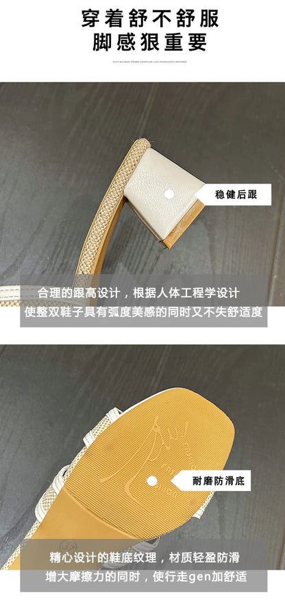 2025 Summer new arrival,fashion style grids high heel slippers for woman,thick heel outwear beach sandals for women