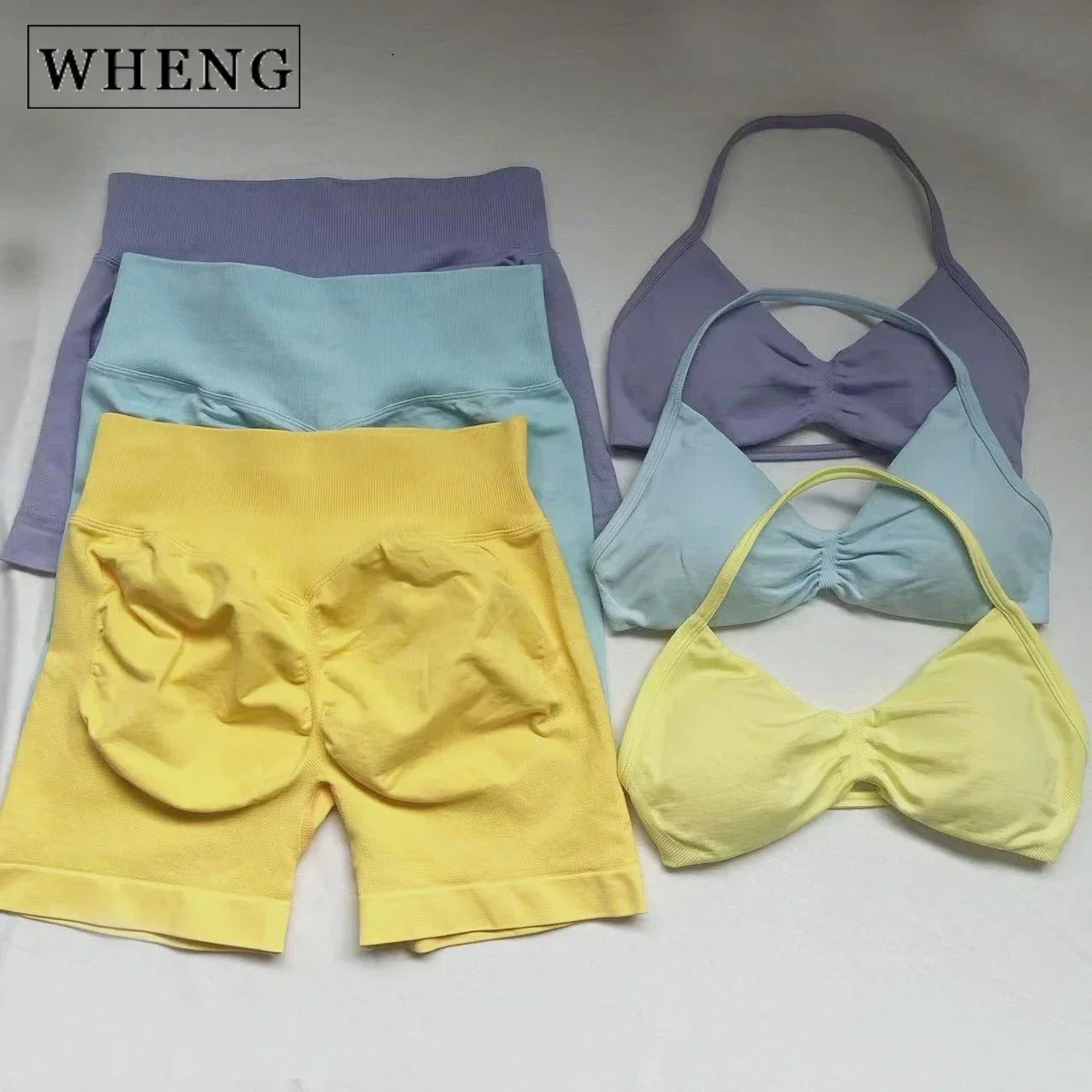 WHENG Gym Set 2 Piece Women Strappy Yoga Bra Top Workout Scrunch Shorts Sports Suit Fitness Clothes Seamless Yoga Set Badiee Stylez