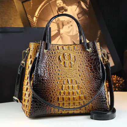 Genuine Leather Women Handbags New Tote Bag Fashion Crocodile Print Bucket Bag Retro Shoulder Messenger Bags Trend 2025 Yellow