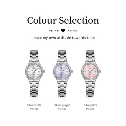 OLEVS 5628 Women Watch Luxury Elegant Quartz Watch Stainless Steel Waterproof Luminous Diamond Bezel Ladies Watch Bracelet Set