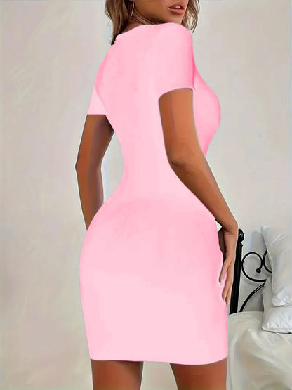 Plus Size Calvin Women's Breathable T-Shirt Dress Slim Fit Knee-Length Round Neck Casual Summer Dress with Bold Yellow Lettering