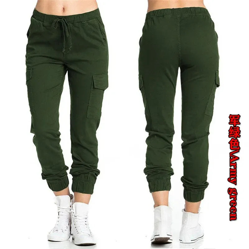 2022 New Solid Jogger Women's Cargo Pants Multi-Pocket Drawstring Elastic Waist Women Sports Pants Streetwear Casual Long Pant Badiee Stylez