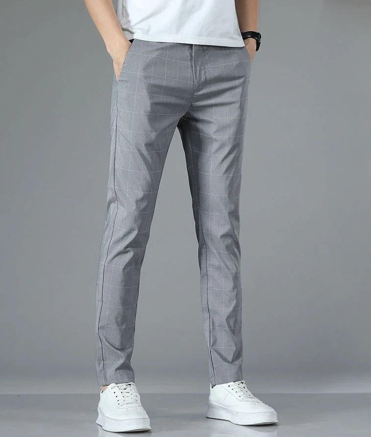 Male Suit Trousers Check Cooling Ice Silk Plaid Straight Up Clothes Offer Slacks Designer Men's Summer Pants Fabric 2024 Classic