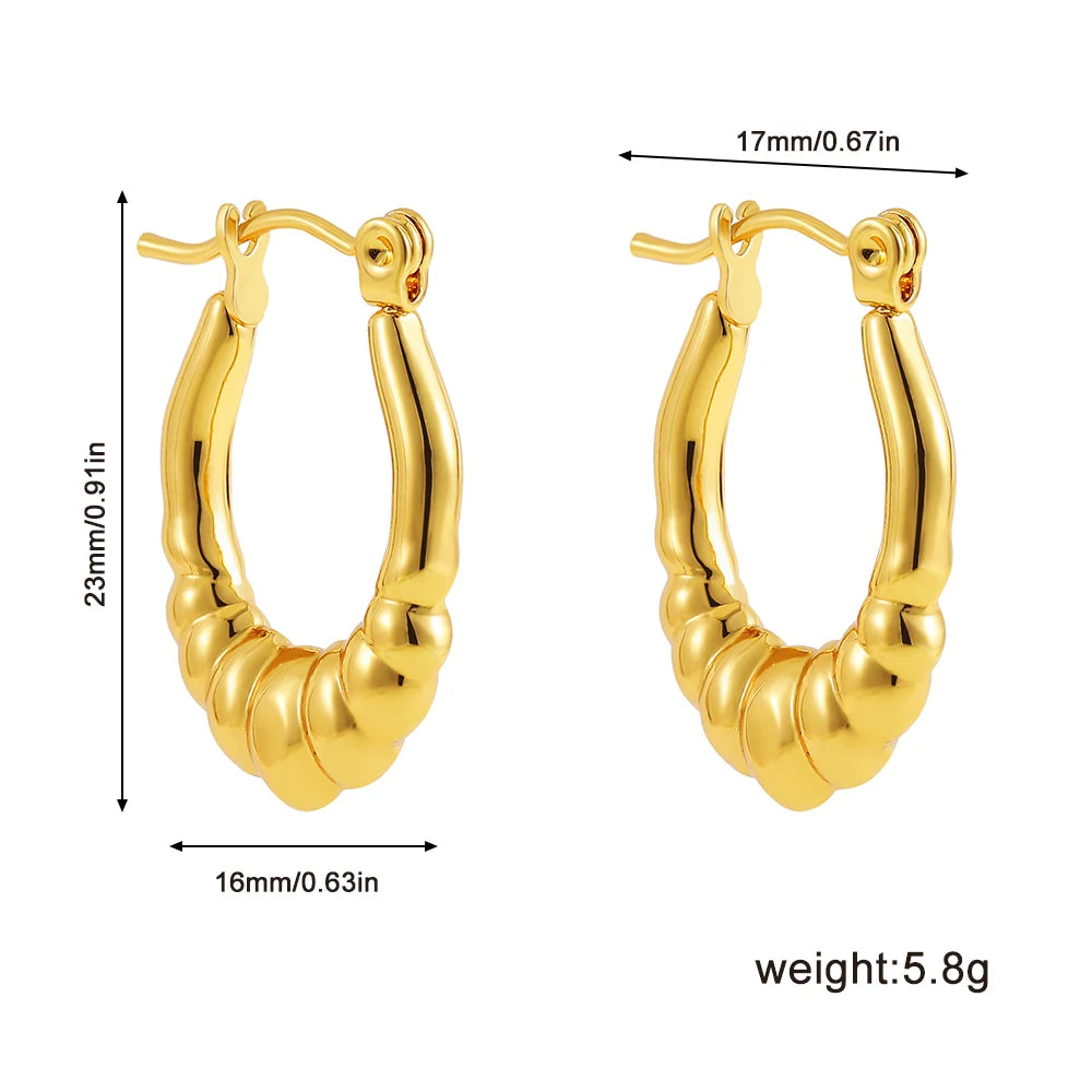 Fashion Glossy Stainless Steel Chunky Hoop Earrings for Women Gold Plated Thick Texture Geometric Circle Earring Vintage Jewelry