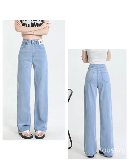 New Summer Soft Lyocell Jeans Women Blue Khaki White High Waist Straight Thin Wide Leg Denim Pants Y2k Loose Female Clothing 2XL