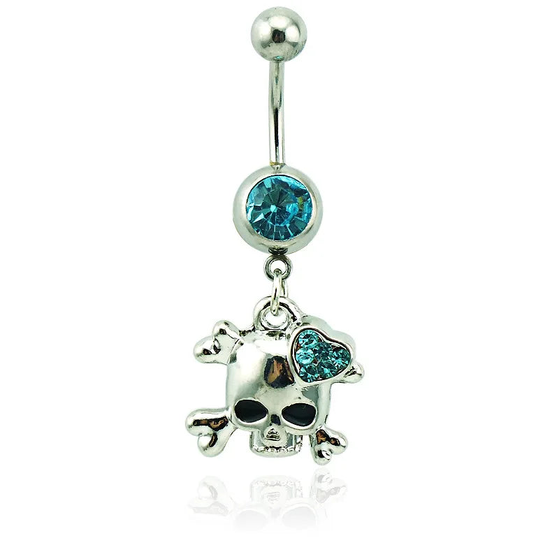 Goth Aesthetic Accessories Wings Skull Belly Button Rings Fashion Crystal Bat Heart Skeleton Belly Ring Belly Piercing Jewelry
