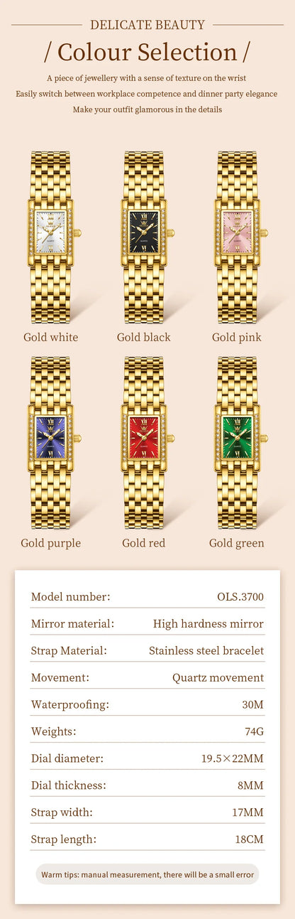OLEVS 3700 Elegant Original Women Watches Quartz Watch Diamond Watch For Woman Square Watch Ladies Gifts New Reloj Mujer