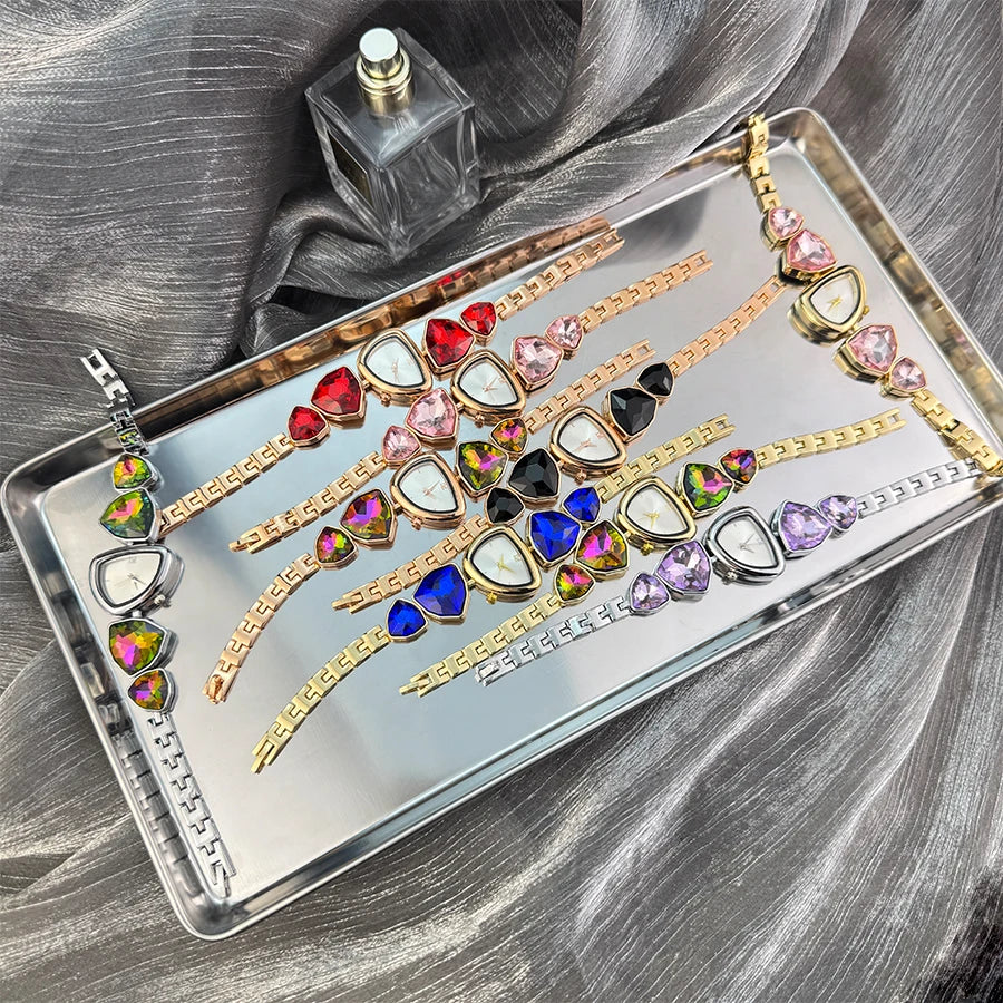 Women's irregular shape large sparkling special-shaped rhinestone simple sun pattern dial Fashion trend avant-garde quarts watch