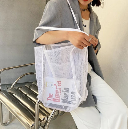 Summer Fashion Mesh Handbag Totes Hollow Out Shoulder Bags For Women Female Casual Fashion Large Capacity Shopping Pack