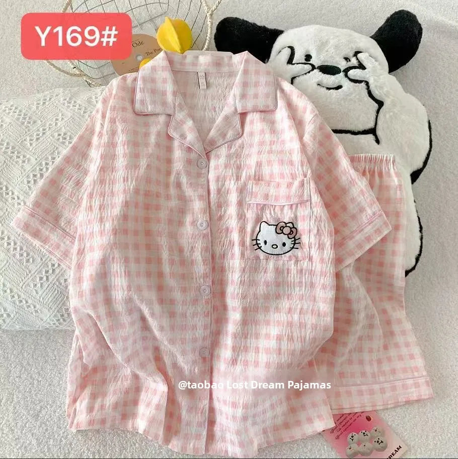 Cute Pink Cloud Cotton Spwear Bear Print Home Clothes Long Sve ort Sve Women's Comfortable Home Suit Summer Thin