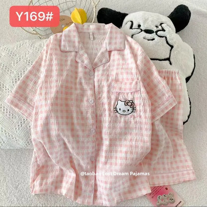 Cute Pink Cloud Cotton Spwear Bear Print Home Clothes Long Sve ort Sve Women's Comfortable Home Suit Summer Thin