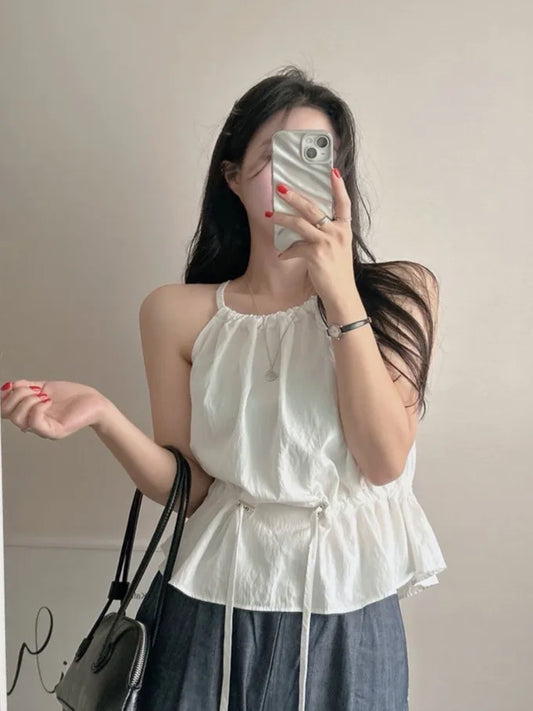 Faionable Dstring Waist Vest Spring Summer Dongda Gate Sle Trendy Belted Crop Top Women's Busin Casual ort Sve