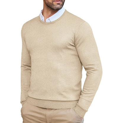 Autumn Men's Dress Crew Neck Sweater Slim Fit Lightweight Sweatshirts Knitted Pullover Casual Fashion Long Sleeve Sweater Beige