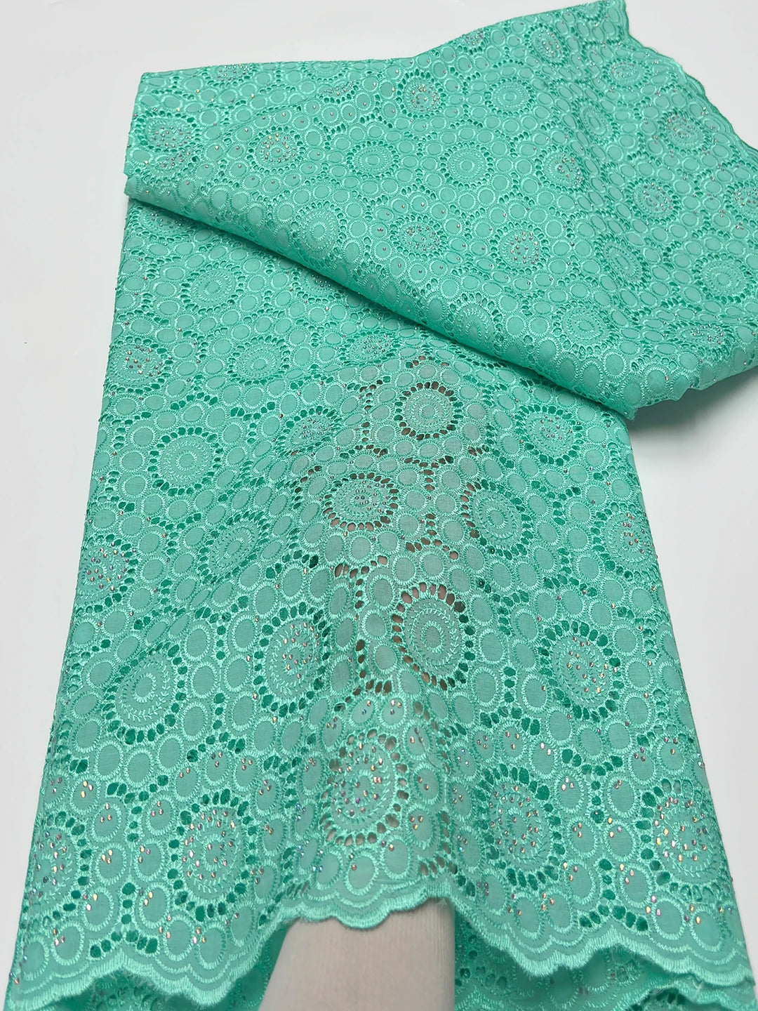 Original Austria Pure Cotton Lace Fabric 2024 High Quality Swiss Voile Embroidery Stones Lace Fabric For Women Celebration Dress A153 5码 5yard