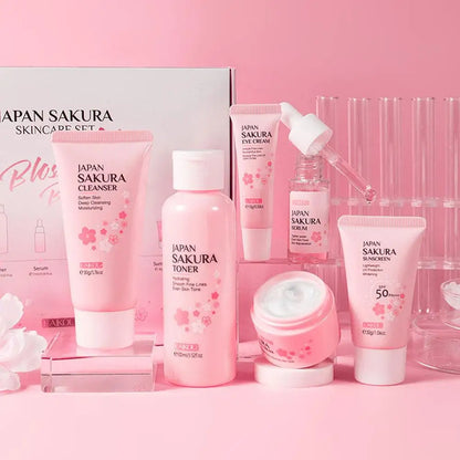 6pcs/Set Sakura Skin Care Sets Face Cream Serum Toner Facial Cleanser Sunscreen Eye Cream Face Skin Care Set Product Gift box Badiee Stylez