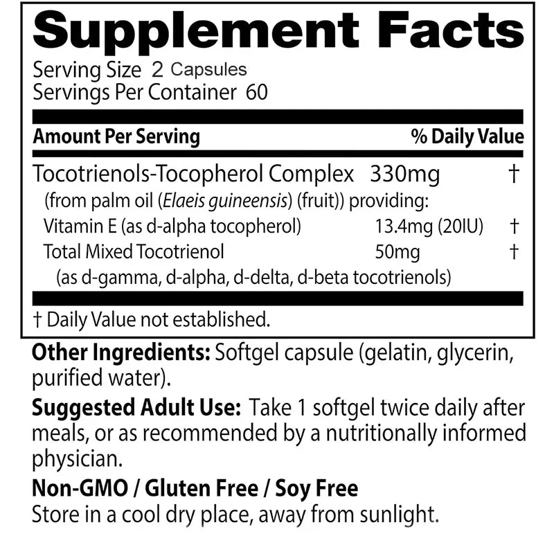 Vitamin E Tocotrienols - Supports Cardiovascular, Skin, and Bone Health, Anti AgingSupplements