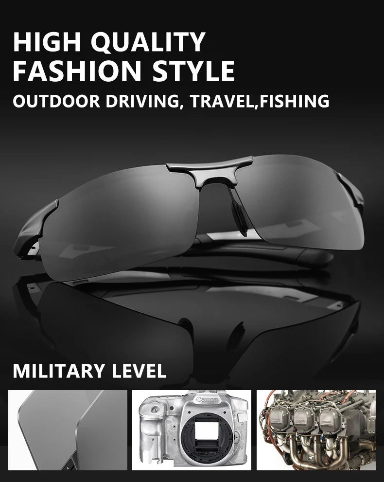 SZTZX Aluminum Rimless Photochromic Sunglasses Men Polarized Day Night Driving Glasses Chameleon Anti-Glare Sport gafas de sol