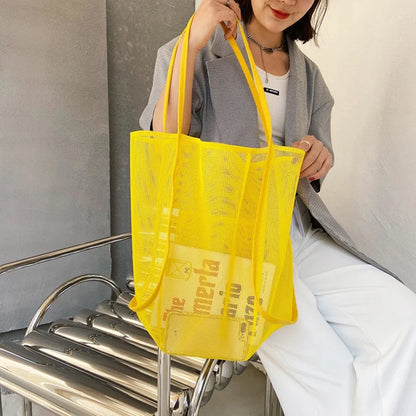 Summer Fashion Mesh Handbag Totes Hollow Out Shoulder Bags For Women Female Casual Fashion Large Capacity Shopping Pack