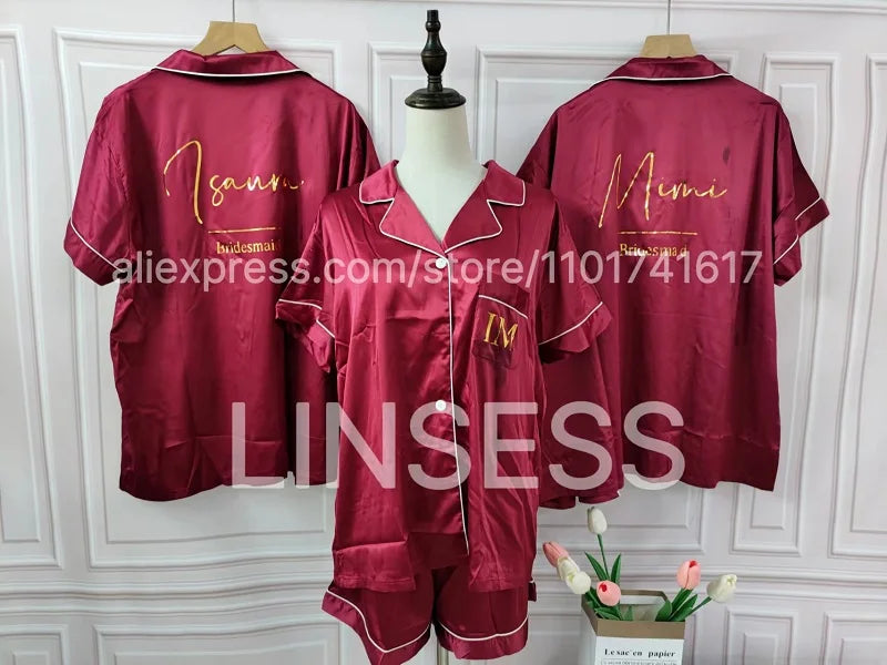 Monogram Bridesmaids Bridal Party Pyjamas Personalized Silky Satin Pajamas Bride and Bridal Squad Silk Satin Wedding Pyjama Set