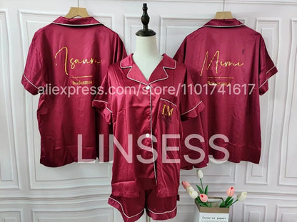 Monogram Bridesmaids Bridal Party Pyjamas Personalized Silky Satin Pajamas Bride and Bridal Squad Silk Satin Wedding Pyjama Set