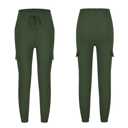 2022 New Solid Jogger Women's Cargo Pants Multi-Pocket Drawstring Elastic Waist Women Sports Pants Streetwear Casual Long Pant Badiee Stylez