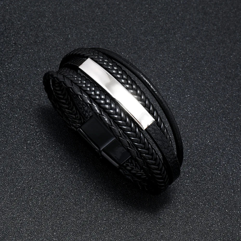 Trendy Leather Bracelets For Men Stainless Steel Bracelet 21CM Multilayer Braided Rope Bracelets for Male Jewelry Gifts 17 21