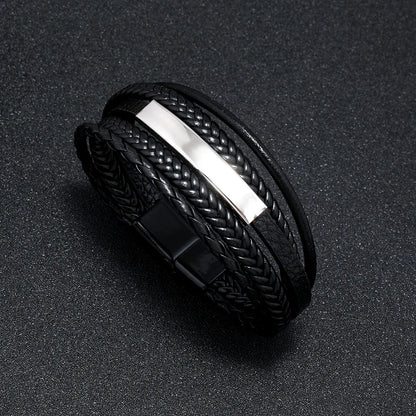 Trendy Leather Bracelets For Men Stainless Steel Bracelet 21CM Multilayer Braided Rope Bracelets for Male Jewelry Gifts 17 21