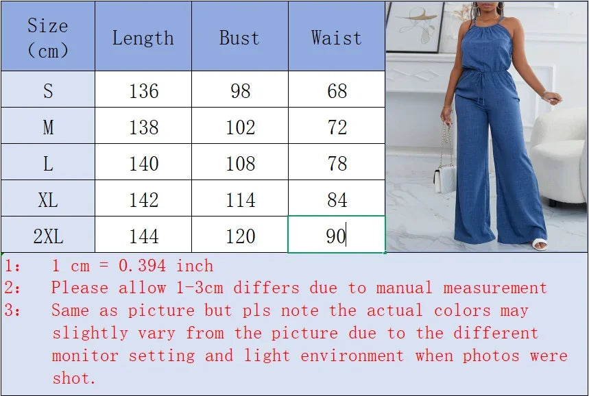 Women's Casual Blue Jumpsuit Spaghetti Straps Waist Tie Great for Daily Wear Shopping Trips Fashionable Hangouts Badiee Stylez