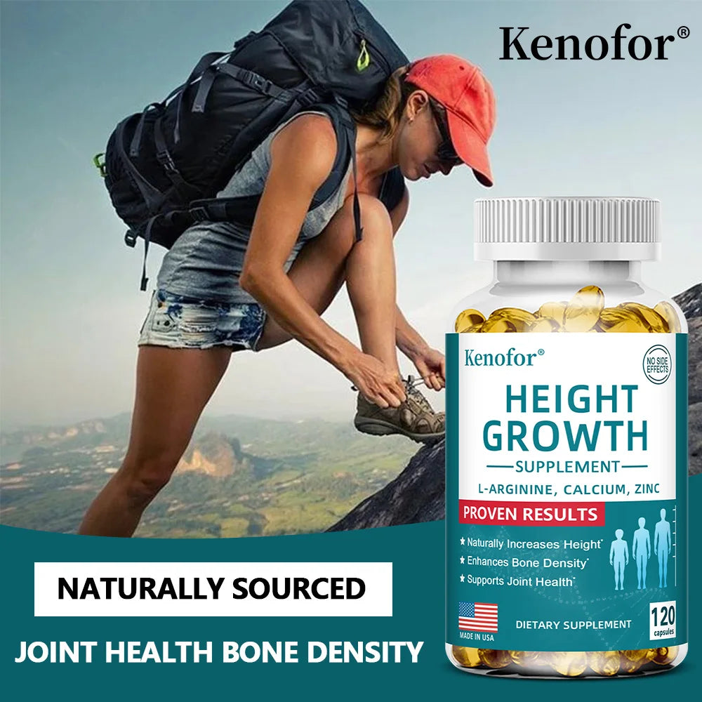 Height Growth Supplement - Calcium, L-Arginine, Vitamin D3, Zinc - Promotes Bone Growth - Helps Natural Height Growth Capsules