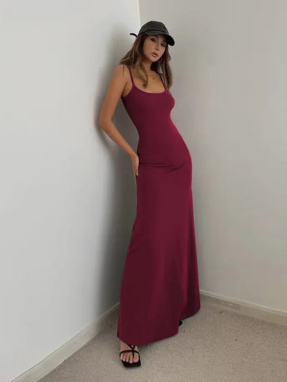 2024 Summer Women's New Fashion Simple Temperament Suspender Long Backless Slim Waisted Sexy Sweet And Spicy Casual Dresses Badiee Stylez