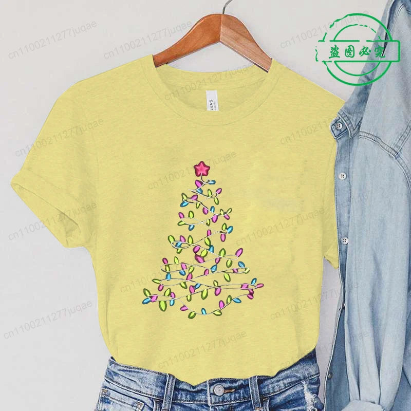 Women'S T-Shirts Clothing Round Neck Casual Tops Christmas Lights Xmas Tree Simple Design Style T-Shirts Harajuku Streetwear