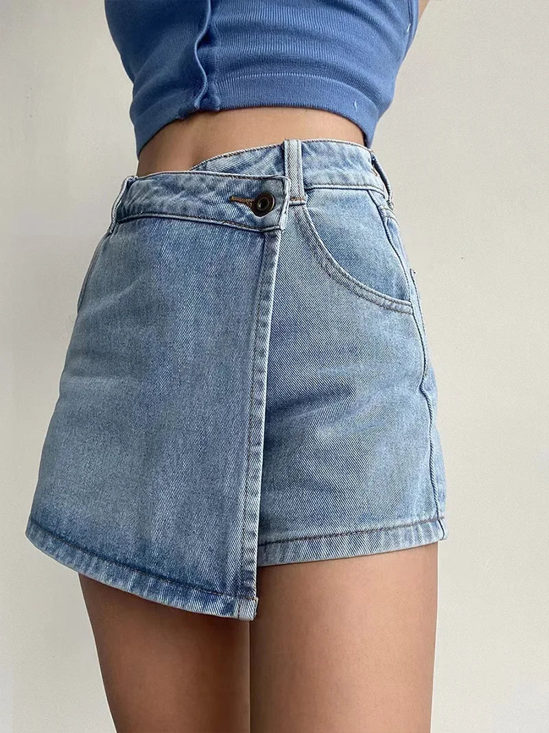 Summer High-waisted Slimming Denim Skirt For Women Versatile Unique Fashionable Exposure-proof Irregular A- line Shorts