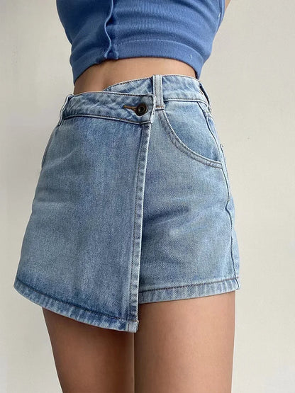 Summer High-waisted Slimming Denim Skirt For Women Versatile Unique Fashionable Exposure-proof Irregular A- line Shorts
