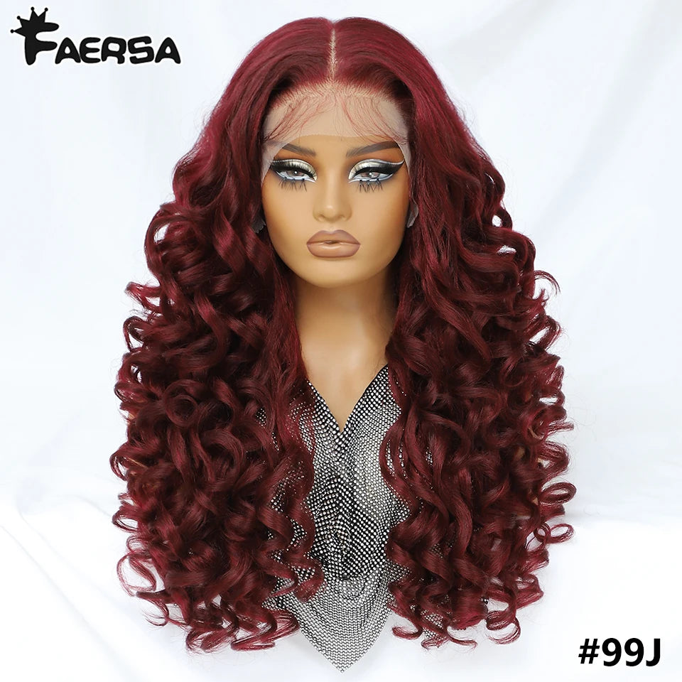 Latisha 13X6 HD Synthetic Lace Front Wigs Curly Pre Plucked Lace Frontal Wig with Bangs for Women Highlight with Babyhair 24Inch Badiee Stylez