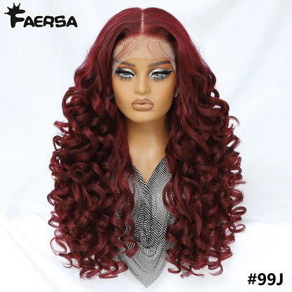 Latisha 13X6 HD Synthetic Lace Front Wigs Curly Pre Plucked Lace Frontal Wig with Bangs for Women Highlight with Babyhair 24Inch Badiee Stylez