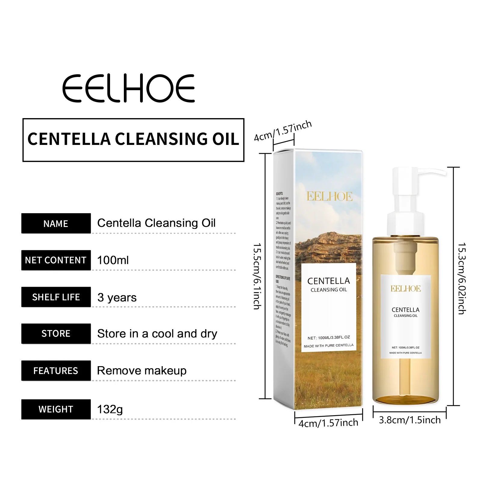 EELHOE Centella Cleansing Oil Facial Makeup Remover Moisturizing for Face Shrink Pores Removal Cleansing Oil Sensitive Skin Care